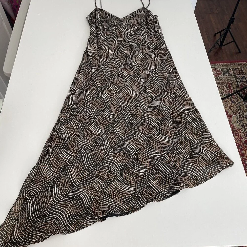 Vintage 90's Y2K Brown Whimsigoth Fairy Grunge Asymmetrical Hem Slip Dress Sz 4 - Picture 4 of 16